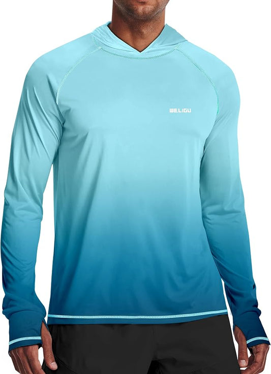 Men's UPF 50+ Sun Protection Hoodie Shirt Long Sleeve SPF Fishing Outdoor UV Hiking Lightweight Shirts