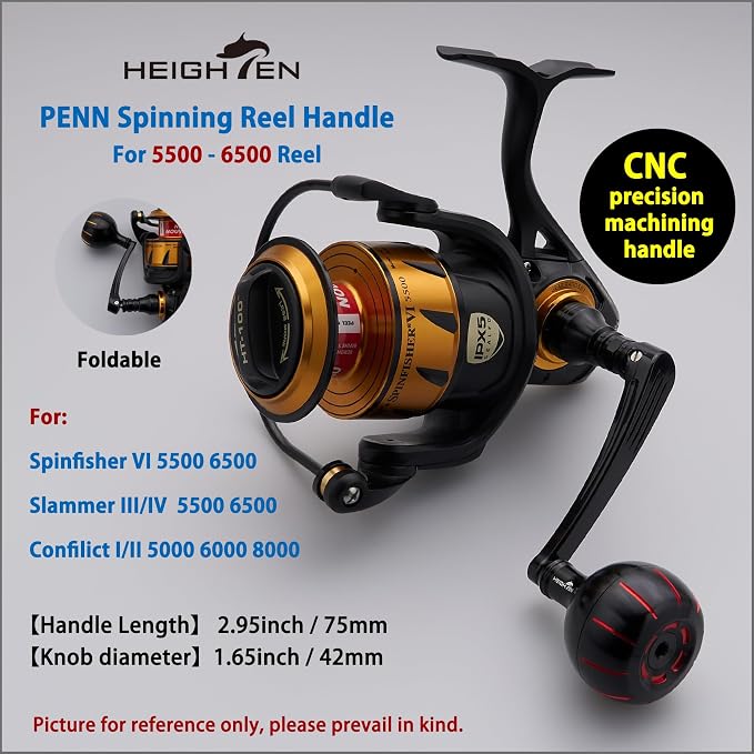 HEIGHTEN Fishing Reel Handle for Penn Spinfisher VI/Slammer III IV/Battle II III DX/Pursuit III IV/Fierce II III