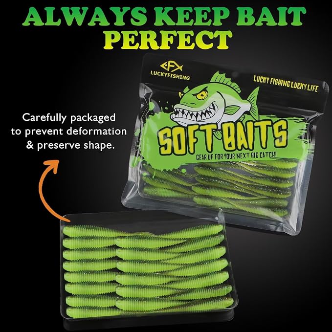LUCKYFISHING Soft Plastic Baits 20PCS/30PCS/40PCS Forked Tail Fishing Soft Bait for Bass Walleye Trout Crappie Lures 3in/3.5in/4in