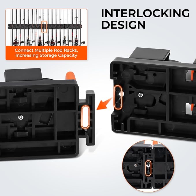 KastKing GravityLock V8 Multifunction Fishing Rod Holder, Wall Mounted Fishing Rod Rack, Holds 8 Fishing Rods or Combos, One Adjustable Clip, Patented Built-in Line Spooler & Cutter, Heavy-Duty Grip