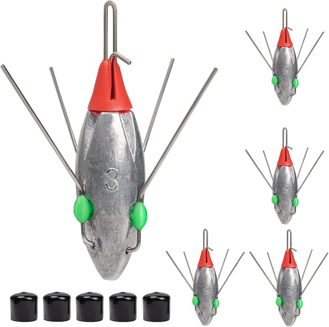 THKFISH 5 Pcs Sputnik Sinkers Surf Fishing Weight, Heavy-Duty Long Tail Lead Weights Saltwater Surf Casting Sinkers, Catfishing, and Beach Adventures in Ocean Sea Sand
