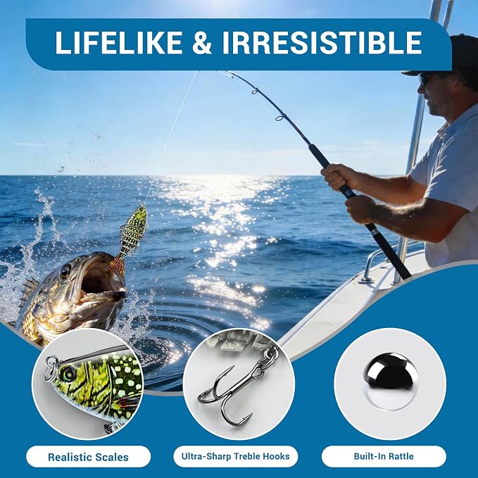 Keenjorika Fishing Lures Multi Jointed Fish Fishing Kits, Slow-Sinking Lifelike Segmented Swimbait Crankbaits, Realistic Swimming Action for Bass, Trout, Pike & Walleye, Freshwater and Saltwater
