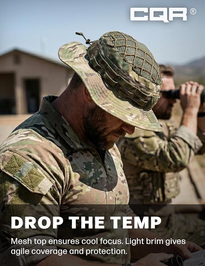 CQR Men's Tactical Boonie Hat, Breathable Packable Sun Hat for Hunting, Hiking, Fishing, Shooting, and Outdoor Activities