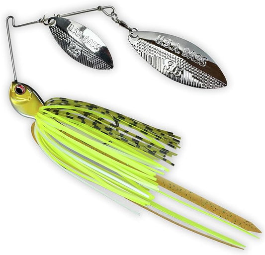 USA BASS Tackle Apache Attack Spinnerbait Type II Largemouth Smallmouth Spotted Bass Premium Fishing Bait Handtied Skirt Custom Blades Heavy Duty Hook New for 2025