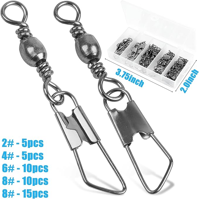 Barrel Swivel Snaps,50/100pcs Fishing Swivel Safety Snaps Stainless Steel Copper Swivel Fishing Multiple Size Black/Gold Fishing Swivel Snaps for Saltwater Freshwater