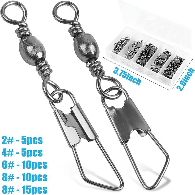 Barrel Swivel Snaps,50/100pcs Fishing Swivel Safety Snaps Stainless Steel Copper Swivel Fishing Multiple Size Black/Gold Fishing Swivel Snaps for Saltwater Freshwater