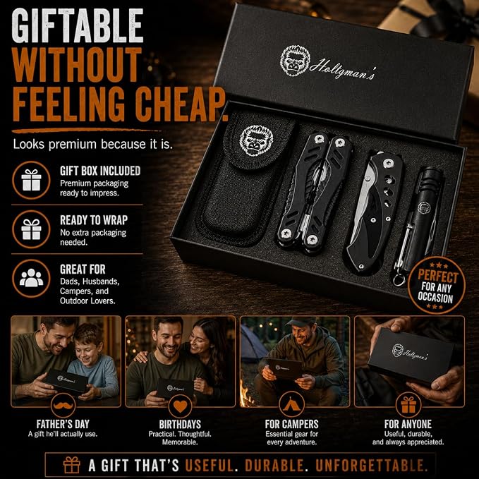 Multi Tool Knife Gift Set for Men - Pocket EDC Multitool with Folding Knife, Pliers, Screwdrivers & Bit Kit - Camping, Fishing & Everyday Carry Tool Gift for Dad, Husband & Outdoorsmen