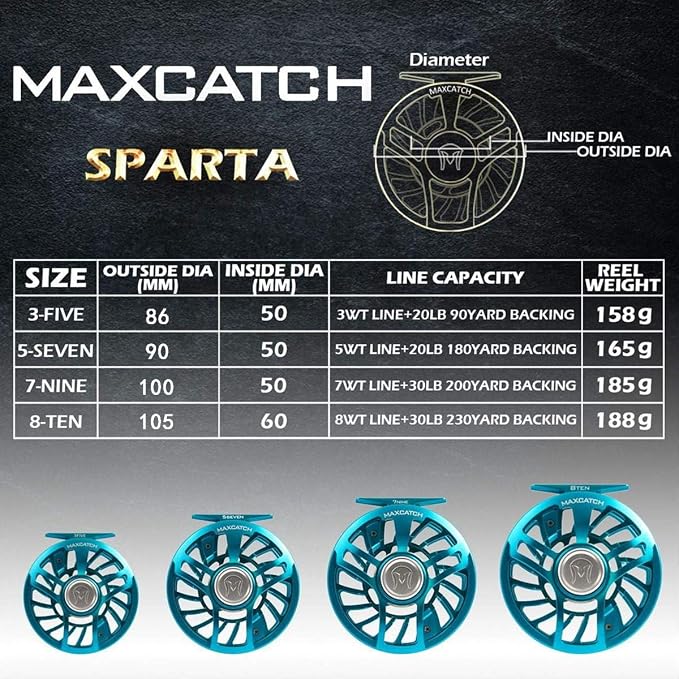 M MAXIMUMCATCH Maxcatch Sparta Fly Reel Fully Sealed Lightweight Expert Fly Fishing Reel(3/5wt, 5/7wt, 7/9wt, 8/10wt)
