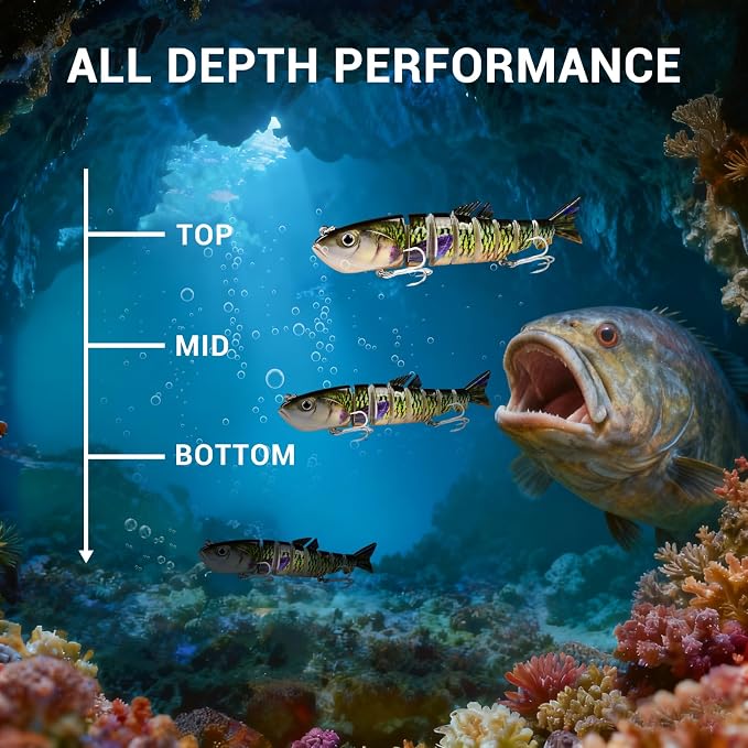 Keenjorika Fishing Lures Multi Jointed Fish Fishing Kits, Slow-Sinking Lifelike Segmented Swimbait Crankbaits, Realistic Swimming Action for Bass, Trout, Pike & Walleye, Freshwater and Saltwater