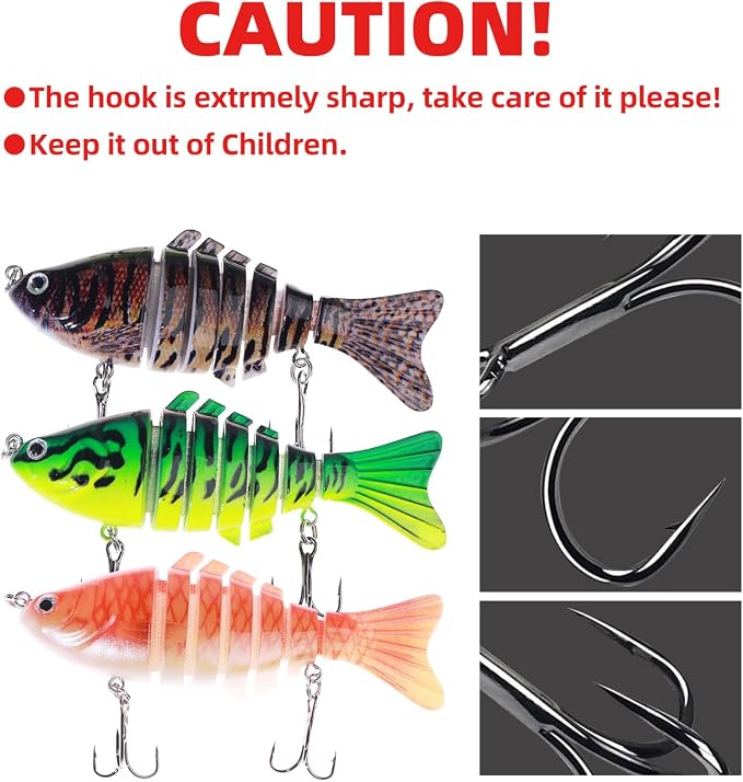 Bass Fishing Lures, Jointed Swimbait Glide Bait for Bass, Trout & Pike – Lifelike Fishing Lure with 3D Eyes, Built-in Rattle Chamber, Triple Hook – Realistic Fishing Lures for Freshwater & Saltwater