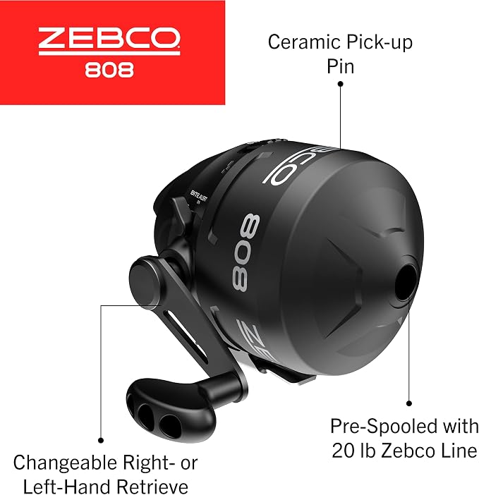 Zebco 808 Spincast Fishing Reel, Changeable Right- or Left-Hand Retrieve, Pre-Spooled with Zebco Fishing Line, Dial-Adjustable Magnum Drag