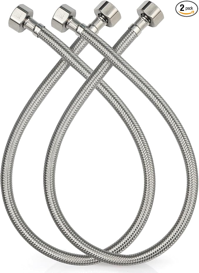 Midanya Faucet Supply Lines,24" Stainless Steel Braided Water Supply Line, 1/2" FIP x 1/2" FIP Faucet Hose, Faucet Hose Connector x 2 Pcs (1 Pair)