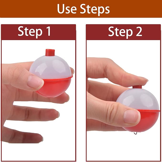 Fishing Bobbers Hard ABS Bobbers Snap-on Fishing Floats Push Button Round Buoy Float Bobbers for Crappie Panfish Walleyes Red and White 0.75"/1"/1.25"/1.5"/1.75"/2"/2.5"