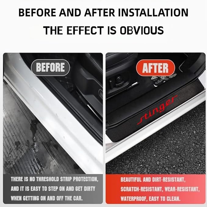 Door Sill Protector for 2018–2023 Stinger Accessories Car Door Entry Guard Sill Protector with Plastic Scraper Carbon Fiber Leather Threshold Stickers