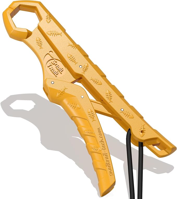 SNAIL TRAIL 7.5''/9'' Floating Fish Gripper, Fishing Grabber, Catfish Mouth Pliers, Caught Bass Holder, Digital Scale Hook Clamp, Saltwater Lip Grip Tool with Lanyard, Gifts for Men, Yellow