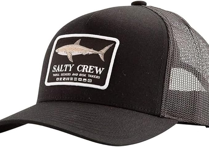 Salty Crew Shark Logo Retro Trucker Hat - Unisex Adjustable Baseball Hat for Adults - Premium Cotton