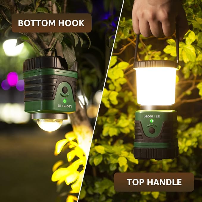 Lepro 1000LM LED Camping Lantern Rechargeable, 4400mAh Green Tent Light with 4 Light Modes, Waterproof Lantern Flashlight for Hurricane Emergency, Camping Essentials, USB Cable Included
