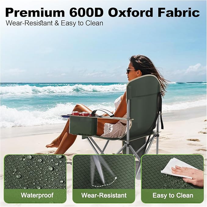 VTOY Folding Camping Chairs Durable 600D Oxford, Portable Outdoor Chair with Cooler Pouch, Cup Holder & Storage Pocket for Camping, Beach, Fishing