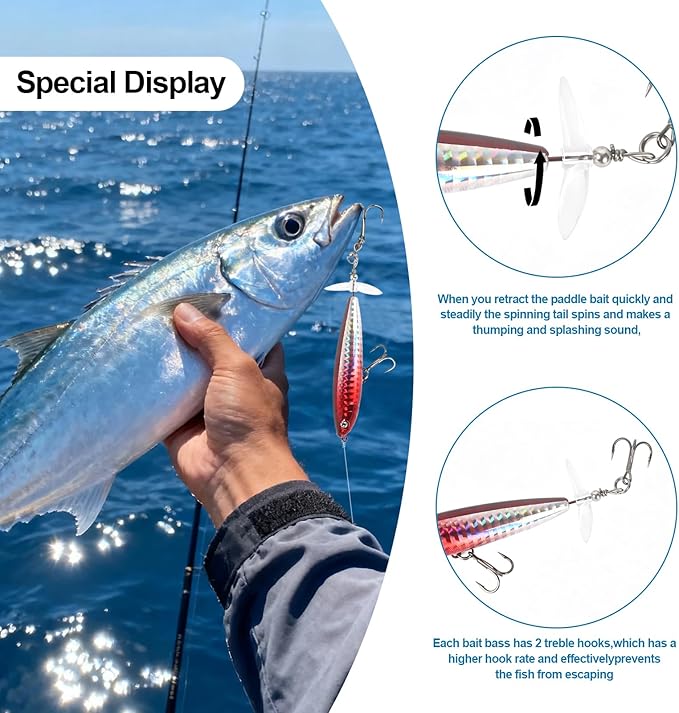 Whopper Fishing Lure for Bass：Popper Top Water Fishing Lures with Floating Rotating Tail Barb Treble Hooks Saltwater Freshwater Plopping Lures Kit