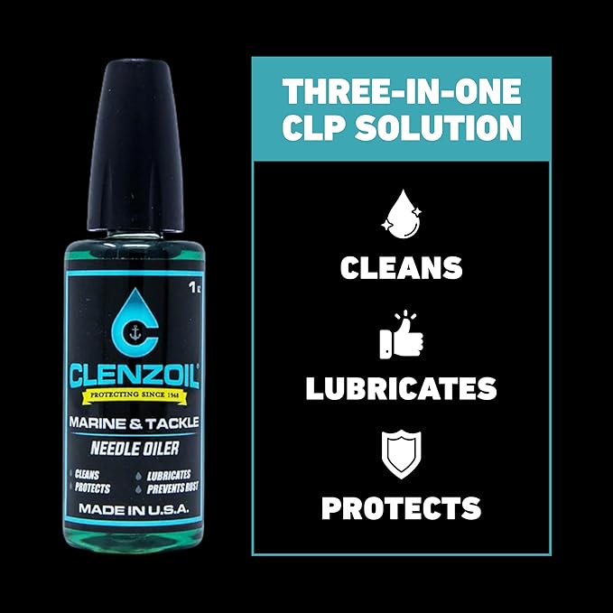 CLENZOIL Marine & Tackle - Fishing Gear Oil Lubricant - for Fish Care Reels, Boat Motors, Downriggers & More - Easily Oils Applicator