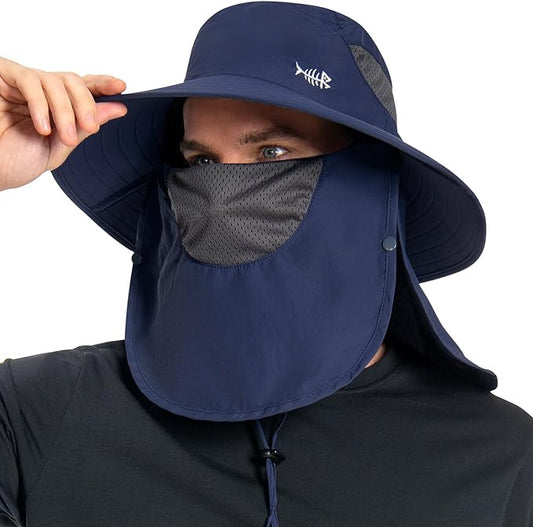 BASSDASH UPF 50+ Breathable Sun Hat with Removable Face Cover and Neck Flap Wide Brim Bucket Hat for Fishing Hiking Men Women