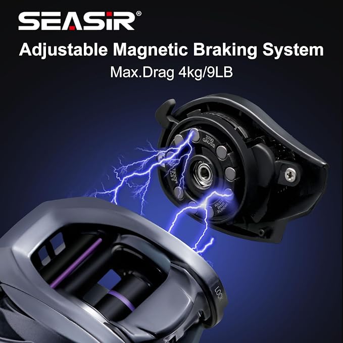 SEASIR ZeroVX Baitcasting Reel, 4.7oz Ultralight Fishing Reel Casting, Freshwater Baitcaster Reel, Carbon Fiber Washer, Max Drag 9LB, 7.6:1 Gear Ratio, 6+1 Shielded Ball Bearing