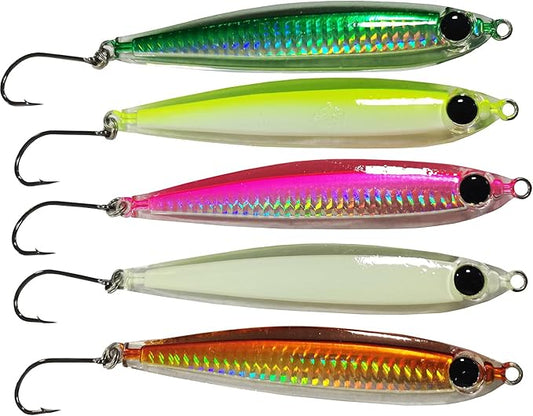 Kmucutie 5 Pieces Epoxy Resin Fishing Jig Lure Great for Inshore and Offshore Game Fish,Artificial Lures for Grouper,Dogtooth,Bass Salmon