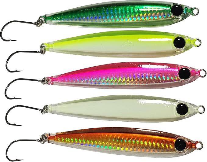 Kmucutie 5 Pieces Epoxy Resin Fishing Jig Lure Great for Inshore and Offshore Game Fish,Artificial Lures for Grouper,Dogtooth,Bass Salmon