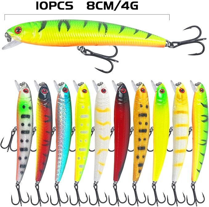 43Pcs Fishing Lures Kit Minnow Popper Walleye Fishing Lures Mixed Hard Crank Baits for Bass Fishing Walleye Salmon Freshwater Saltwater