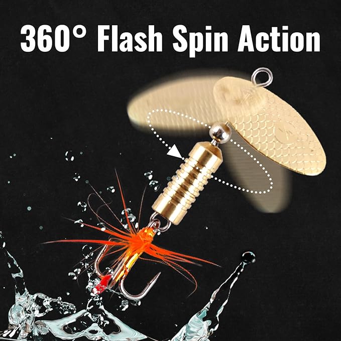 Trout Spinnerbait Lures Inline Rooster Tail Fishing Kit Brass Spinner Baits with Smooth Rotation Flash Blade for Bass Pike Crappie Saltwater Freshwater Lake River 360 Balance Hook