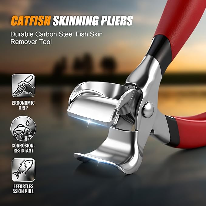 Catfish Skinning Pliers, Heavy Duty Steel Fish Skinner, Professional Fish Plier with Ergonomic Grips, Durable Multi Purpose Catfish Skinners, Fishing Pliers(Red,1 Pack)