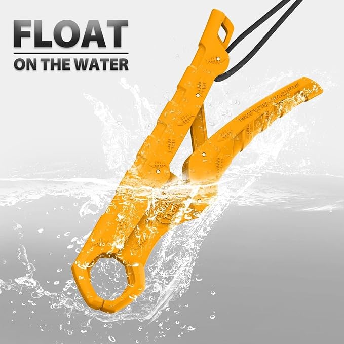 SNAIL TRAIL 7.5''/9'' Floating Fish Gripper, Fishing Grabber, Catfish Mouth Pliers, Caught Bass Holder, Digital Scale Hook Clamp, Saltwater Lip Grip Tool with Lanyard, Gifts for Men, Yellow