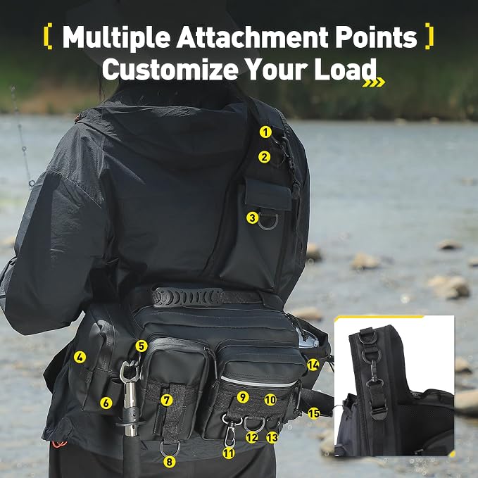Multi - Carry Fishing Fanny Pack - Rod - Holding, Water - Repellent, Large Capacity for Bass Angling