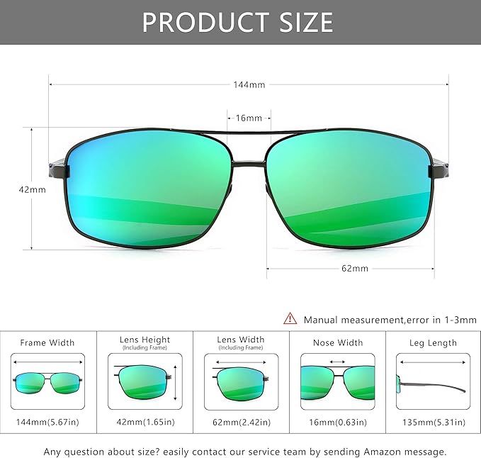 SUNGAIT Ultra Lightweight Rectangular Polarized Sunglasses Men UV400 Protection