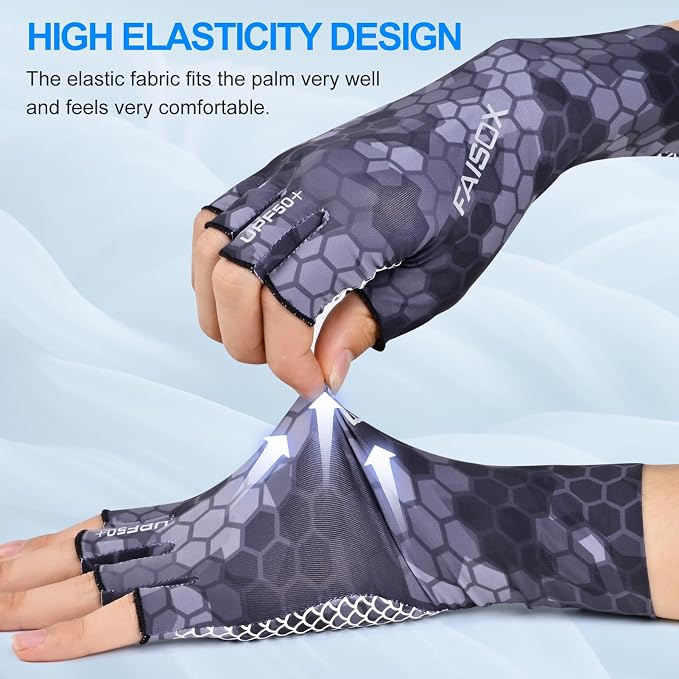 Fly Fishing Gloves Men Sun Sleeves Fingerless UPF Camo Quick-Drying UV Sun Protection for Kayak Rowing Adults Women