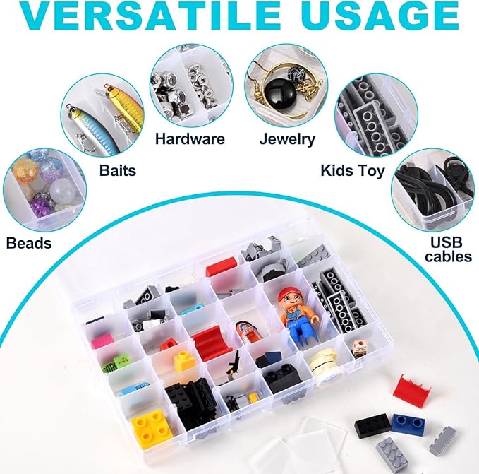 2Pcs Clear Visible Plastic Storage Box- Rectangular Storage Box, Suitable For Beads, Screws Hardware Accessories Organizer Box Art DIY, Crafts, Jewelry, Fishing Tackle, With Label Stickers (36Grids)