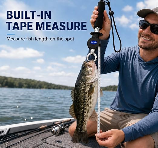 Multifunctional Fishing Scale Fish Lip Gripper with Ruler, 33 lb Portable Fish Grabber Tool with Non-Slip Handle and Wrist Strap for Freshwater Saltwater Fishing