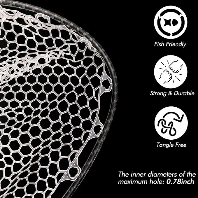 Riverruns Fly Fishing Landing Net Carbon Fiber Trout Net with Measurement Handle, Soft Rubber Mesh - 26" Standard (Wading) / 37" Long (Kayak)
