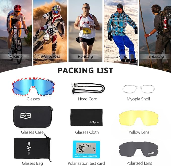 Polarized Men Women Sports Sunglasses, UV400 Wrap-Around Cycling Baseball TR90 Eyewear for Fishing Driving Softball
