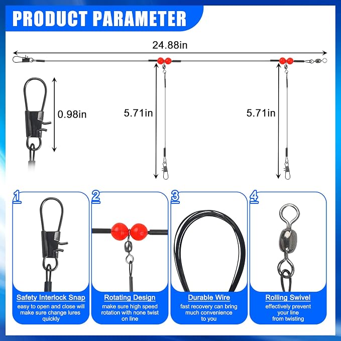 Fishing Leaders Saltwater Tackle Rig Surf Fishing Rigs with Swivel Snaps High Strength Wire Leader Bottom Rigs Fishing Gear Equipment for Lures Bait Hooks