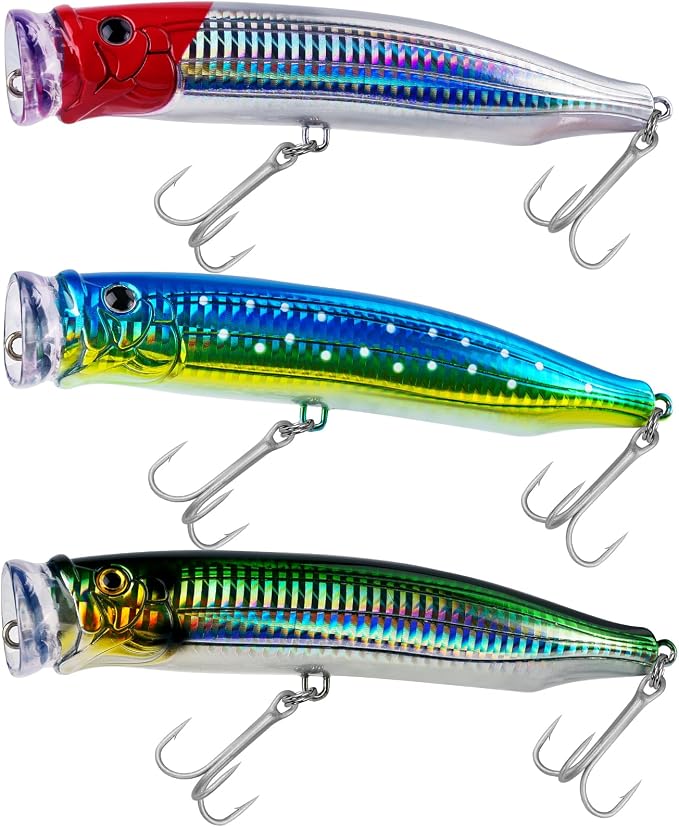 THKFISH Popper Lures Saltwater Tuna Popper Topwater Fishing Lures for Surf Fishing Bass with 3D Eyes for GT Tuna Large Fish 5.9in 1pc/3pcs