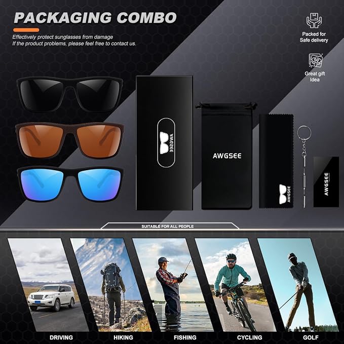 Polarized Sunglasses for Men, UV Protection Lightweight Sun Glasses for Driving Fishing Golf