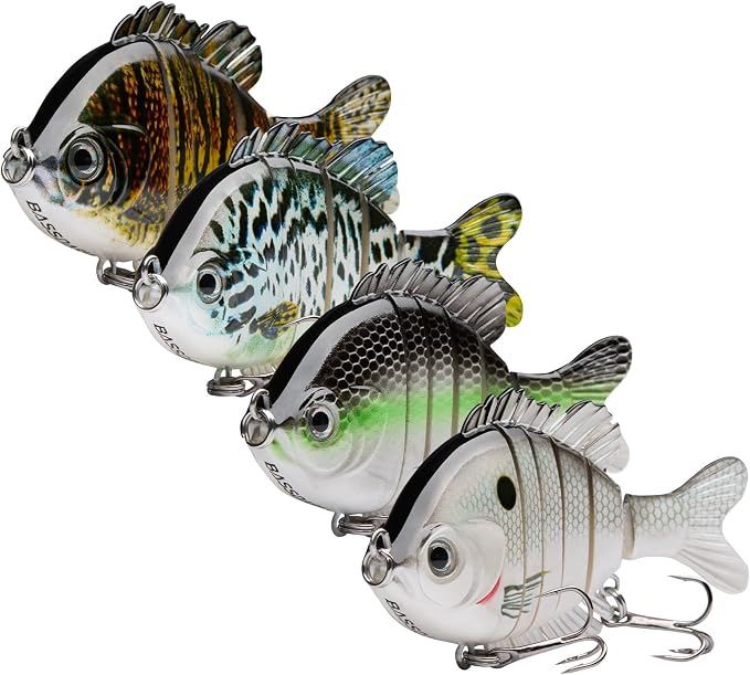 BASSDASH SwimPanfish Multi Jointed Panfish Bluegill Swimbaits Hard Topwater Bass Lures Fishing Lure Crank Saltwater 3.5in/0.85oz,Pack of 4