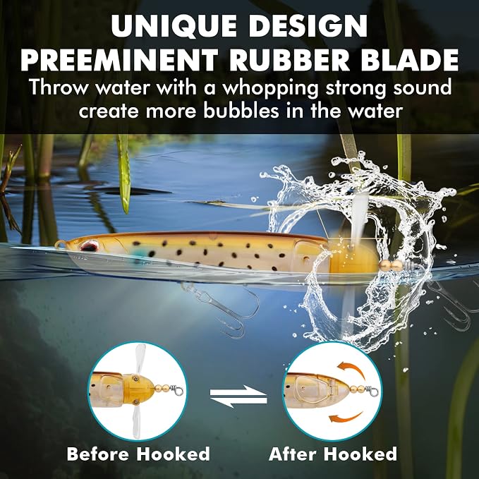 TRUSCEND Popobait Easy Catch Fishing Lures with BKK Hooks, Instant Startup, Longer Cast, Balanced Spray/Sound/Swim, Plopper Topwater Lures for Bass, Trout, Pike, Walleye, Freshwater Saltwater Fishing