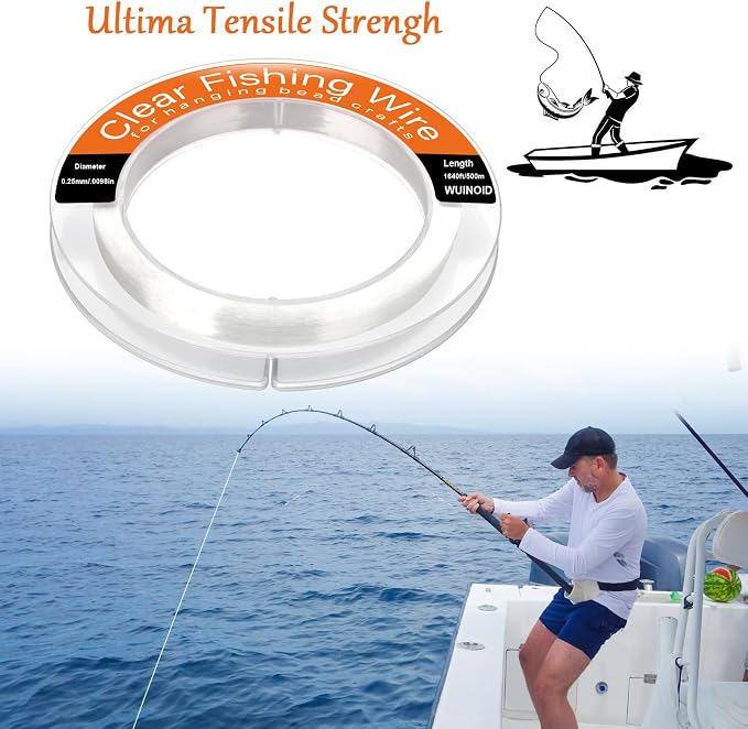 Clear Fishing Line Wire 755 ft, Invisible Monofilament Fishing Line Wire, Nylon String for Hanging Balloons Garland Crafts Picture Decorations, Clear String Threads Cords WUINOID