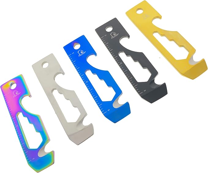 Wallet Size 6 Functions Hand Tool. Stainless Steel. For Camping, Fishing, Hunting, EDC Tool (BK+BL+CH+GD+RB)