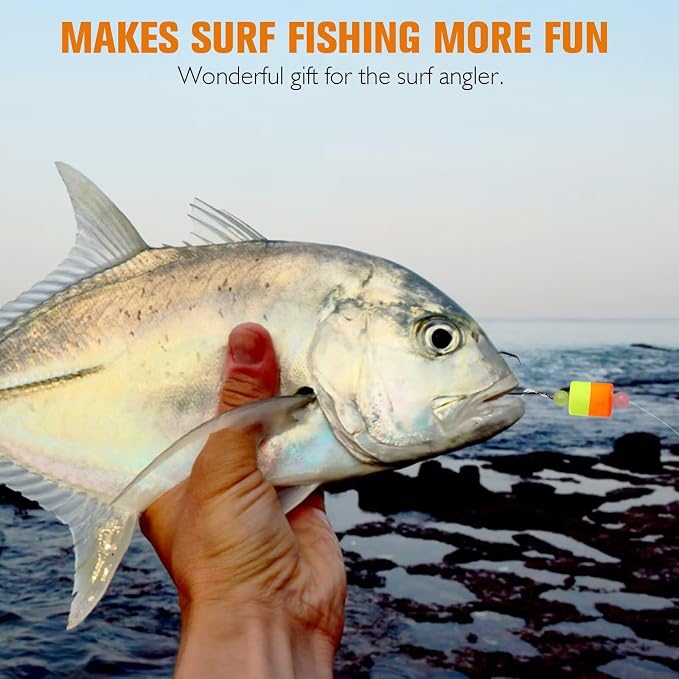 Dovesun 10PCS/4PCS Pompano Rigs for Surf Fishing Saltwater Fishing Rigs with Floats and Beads Unique Double-Line T-Knot Pre-Rigged Surf Fishing Gear & Tackle with Circle Hooks