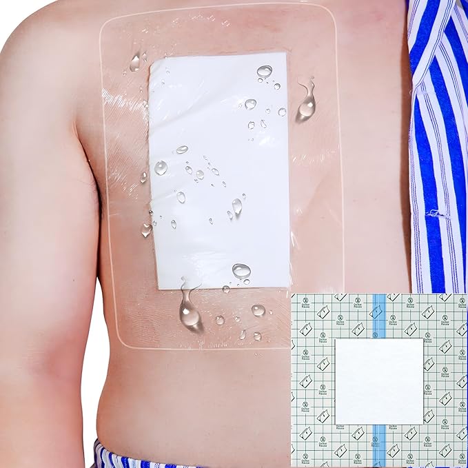 Waterproof Shower Protector Large Cover Shields for PICC Central Line Peritoneal Dialysis Chest Port Feeding Tube PD Catheter Accessories Bandages with Non-Stick Center Pad 12"x12"(Pack of 7)
