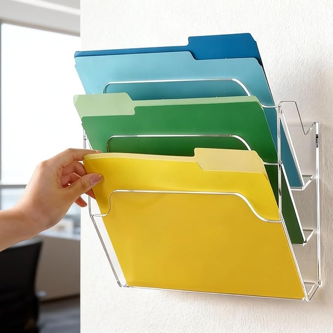Acrylic Hanging Wall File Organizer, 2-Tier Mail Organizer Wall Mounted Magazine Wall File Holder, Paper Folder Organizer for Office, Desk, School