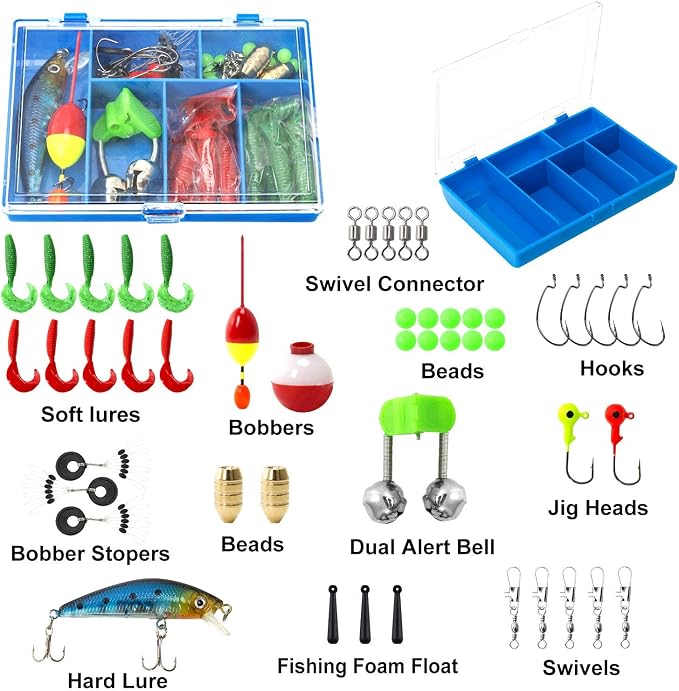 PLUSINNO Kids Fishing Pole, Portable Telescopic Fishing Rod and Reel Combo Kit - with Spincast Fishing Reel Tackle Box for Boys, Girls, Youth